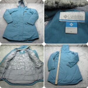 Columbia Jacket Womens Medium Teal Omni Heat Hooded Waterproof Full Zip Puff Fur